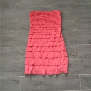 Express Strapless Coral Ruffle Dress XS